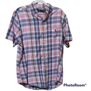 Ralph Lauren madras casual shirt short sleeve plaid cotton Large